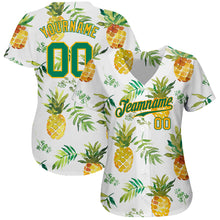 Load image into Gallery viewer, Custom White Kelly Green-Gold 3D Pattern Design Pineapples Authentic Baseball Jersey