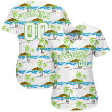 Load image into Gallery viewer, Custom White White-Neon Green 3D Pattern Design Beaches Authentic Baseball Jersey