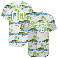 Load image into Gallery viewer, Custom White White-Neon Green 3D Pattern Design Beaches Authentic Baseball Jersey