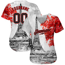 Load image into Gallery viewer, Custom White Black-Red 3D Pattern Design Eiffel Tower Authentic Baseball Jersey