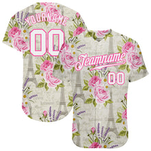 Load image into Gallery viewer, Custom White White-Pink 3D Pattern Design Floral Pattern With The Eiffel Tower Authentic Baseball Jersey