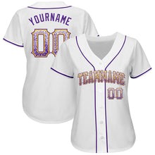 Load image into Gallery viewer, Custom White Purple-Gold Authentic Drift Fashion Baseball Jersey