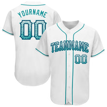 Load image into Gallery viewer, Custom White Teal-Navy Authentic Drift Fashion Baseball Jersey