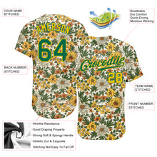 Load image into Gallery viewer, Custom White Kelly Green-Gold 3D Pattern Design Flowers Authentic Baseball Jersey
