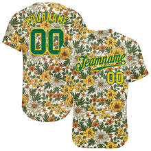 Load image into Gallery viewer, Custom White Kelly Green-Gold 3D Pattern Design Flowers Authentic Baseball Jersey