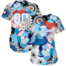 Load image into Gallery viewer, Custom White White-Light Blue 3D Pattern Design Flowers Authentic Baseball Jersey