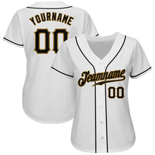 Load image into Gallery viewer, Custom White Black-Old Gold Authentic Baseball Jersey