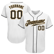 Load image into Gallery viewer, Custom White Black-Old Gold Authentic Baseball Jersey