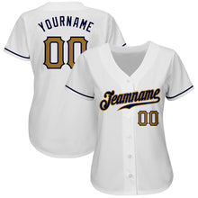 Load image into Gallery viewer, Custom White Old Gold-Navy Authentic Baseball Jersey