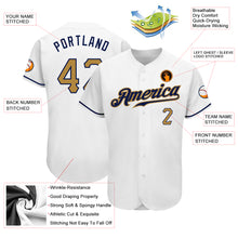 Load image into Gallery viewer, Custom White Old Gold-Navy Authentic Baseball Jersey