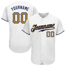 Load image into Gallery viewer, Custom White Old Gold-Navy Authentic Baseball Jersey