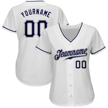 Load image into Gallery viewer, Custom White Navy-Gray Authentic Baseball Jersey
