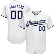 Load image into Gallery viewer, Custom White Navy-Gray Authentic Baseball Jersey