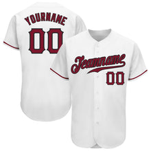 Load image into Gallery viewer, Custom White Crimson-Black Authentic Baseball Jersey
