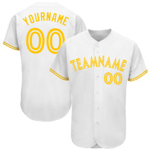 Load image into Gallery viewer, Custom White White-Gold Authentic Baseball Jersey