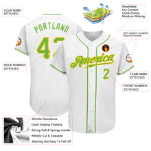 Load image into Gallery viewer, Custom White Neon Green-Gold Authentic Baseball Jersey