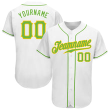 Load image into Gallery viewer, Custom White Neon Green-Gold Authentic Baseball Jersey