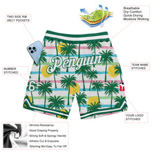 Load image into Gallery viewer, Custom White White-Kelly Green 3D Pattern Design Palm Trees Authentic Basketball Shorts