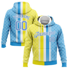 Load image into Gallery viewer, Custom Stitched Gold Light Blue-White 3D Pattern Design Sports Pullover Sweatshirt Hoodie
