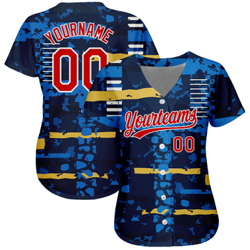 Custom Navy Red-White 3D Pattern Design Authentic Baseball Jersey