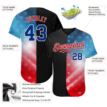 Load image into Gallery viewer, Custom Black Royal-Red 3D American Flag Fashion Authentic Baseball Jersey
