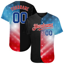 Load image into Gallery viewer, Custom Black Royal-Red 3D American Flag Fashion Authentic Baseball Jersey
