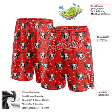 Custom Red White 3D Pattern Design Dogs Authentic Basketball Shorts