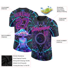 Load image into Gallery viewer, Custom Black Purple-Pink 3D Pattern Design Magic Mushrooms Over Sacred Geometry Psychedelic Hallucination Performance T-Shirt
