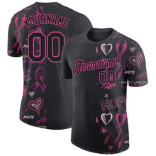 Load image into Gallery viewer, Custom Black Pink 3D Pattern Design Pink Ribbon Breast Cancer Awareness Month Women Health Care Support Performance T-Shirt
