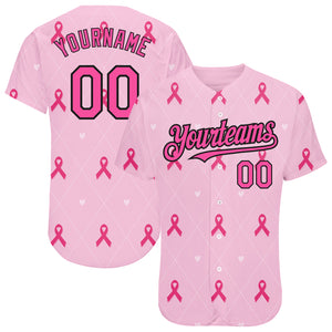 Custom Pink Black 3D Pink Ribbon Breast Cancer Awareness Month Women Health Care Support Authentic Baseball Jersey