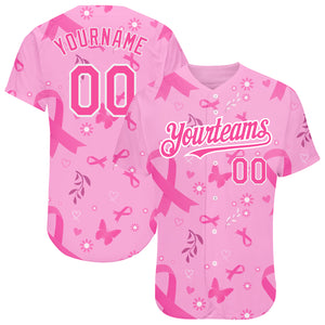 Custom Pink-White 3D Pink Ribbon Breast Cancer Awareness Month Women Health Care Support Authentic Baseball Jersey