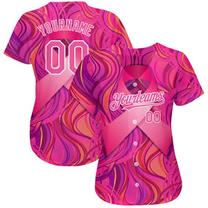 Custom Pink-White 3D Pink Ribbon Breast Cancer Awareness Month Women Health Care Support Authentic Baseball Jersey