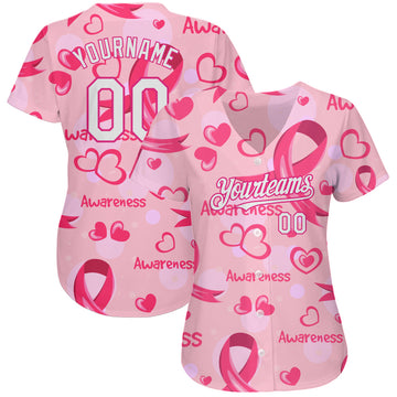 Custom Pink White-Hot Pink 3D Pink Ribbon Breast Cancer Awareness Month Women Health Care Support Authentic Baseball Jersey