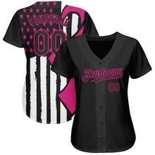 Load image into Gallery viewer, Custom Black Hot Pink-White 3D Pink Ribbon Breast Cancer Awareness Month Women Health Care Support Authentic Baseball Jersey
