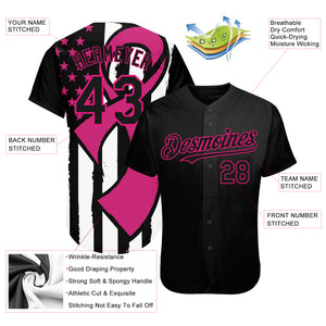 Custom Black Hot Pink-White 3D Pink Ribbon Breast Cancer Awareness Month Women Health Care Support Authentic Baseball Jersey