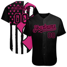 Load image into Gallery viewer, Custom Black Hot Pink-White 3D Pink Ribbon Breast Cancer Awareness Month Women Health Care Support Authentic Baseball Jersey
