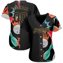 Load image into Gallery viewer, Custom Black Old Gold 3D Pattern Design Bowling Authentic Baseball Jersey
