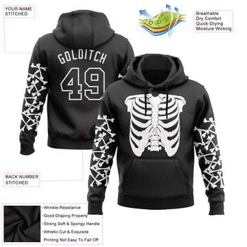 Custom Stitched Black White 3D Skull Fashion Sports Pullover Sweatshirt Hoodie