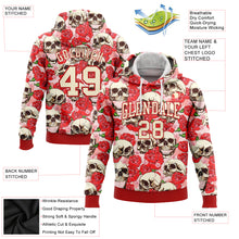 Load image into Gallery viewer, Custom Stitched Red Cream 3D Skull Fashion Flower Sports Pullover Sweatshirt Hoodie
