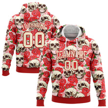 Load image into Gallery viewer, Custom Stitched Red Cream 3D Skull Fashion Flower Sports Pullover Sweatshirt Hoodie
