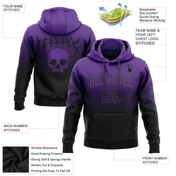 Custom Stitched Purple Black 3D Skull Fashion Sports Pullover Sweatshirt Hoodie