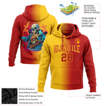 Custom Stitched Red Gold 3D Skull Fashion Sports Pullover Sweatshirt Hoodie