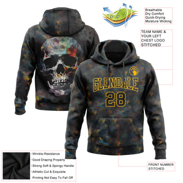 Custom Stitched Black Gold 3D Skull Fashion Sports Pullover Sweatshirt Hoodie