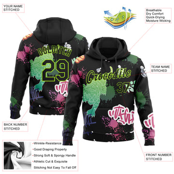 Custom Stitched Black Neon Green 3D Pattern Design Tiger Sports Pullover Sweatshirt Hoodie