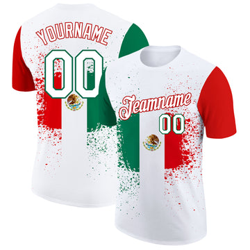 Custom White Kelly Green-Red 3D Mexican Flag Performance T-Shirt