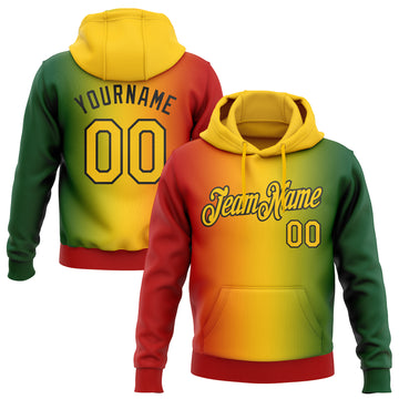 Custom Stitched Green Yellow Red-Black 3D Pattern Design Gradient Fashion Black History Month Sports Pullover Sweatshirt Hoodie