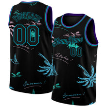 Load image into Gallery viewer, Custom Black Teal 3D Pattern Tropical Hawaii Palm Trees Authentic Basketball Jersey
