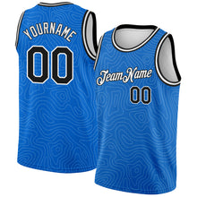 Load image into Gallery viewer, Custom Blue Black-White Rounded Zigzag Lines Authentic City Edition Basketball Jersey
