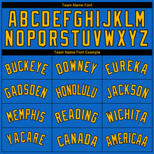 Load image into Gallery viewer, Custom Blue Gold-Black Side Stripes Authentic City Edition Basketball Jersey
