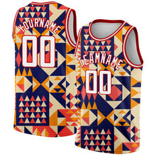 Load image into Gallery viewer, Custom Navy White-Red 3D Pattern Design Geometric Shapes Authentic Basketball Jersey
